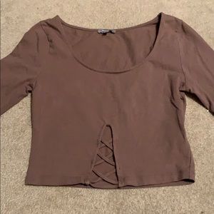 Taupe cross in front crop top